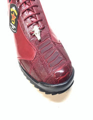 Los Altos Wine Red Ostrich Leg Lace Up Sneakers