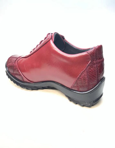 Los Altos Wine Red Ostrich Leg Lace Up Sneakers 3   - from alligatorwarehouse.com