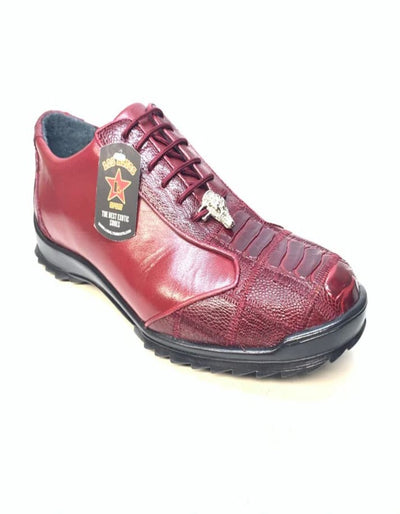 Los Altos Wine Red Ostrich Leg Lace Up Sneakers 1   - from alligatorwarehouse.com