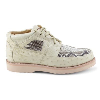 Los Altos Men's Winter White Python And Ostrich Skin Boots 2   - from alligatorwarehouse.com