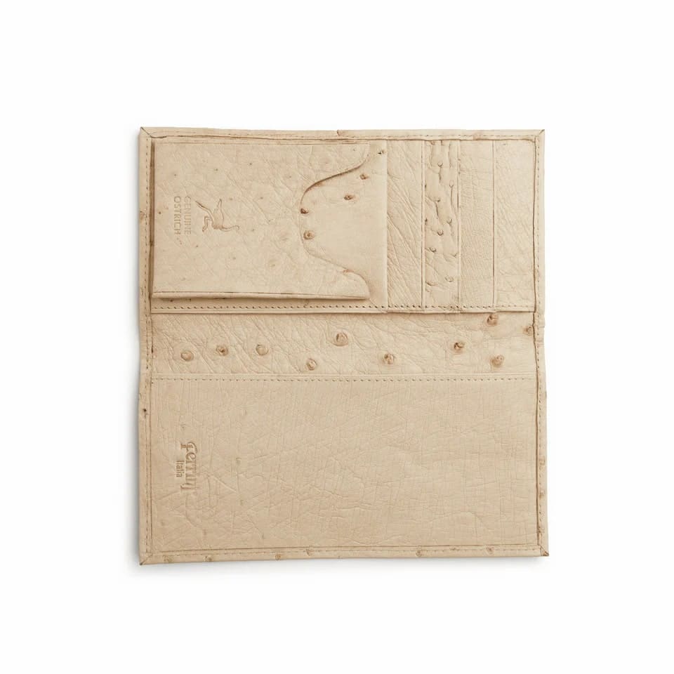 Ferrini Full Quill Ostrich Checkbook Winter White 3 AACK-WW  - from alligatorwarehouse.com