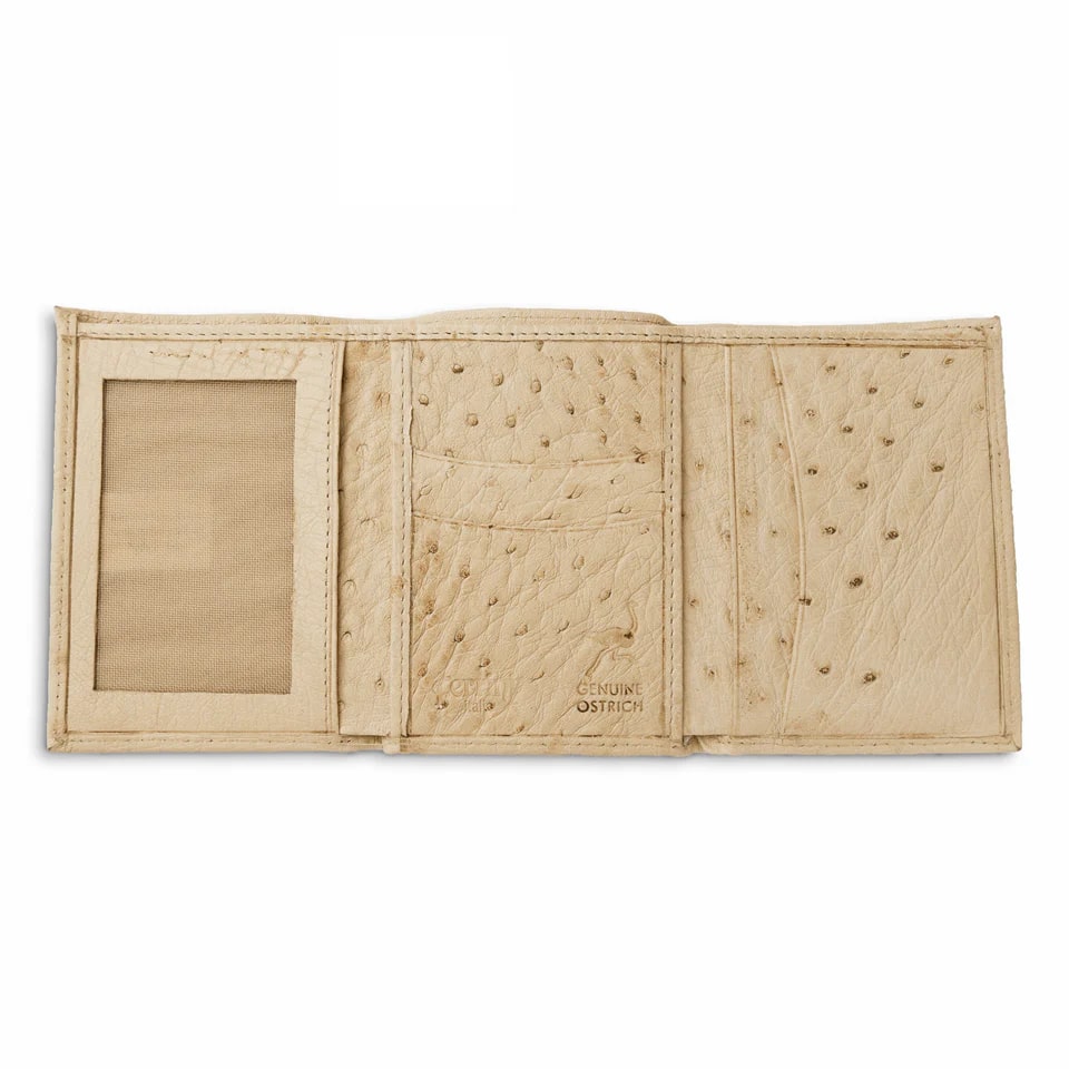 Ferrini Smooth Ostrich Trifold Winter White 2   - from alligatorwarehouse.com