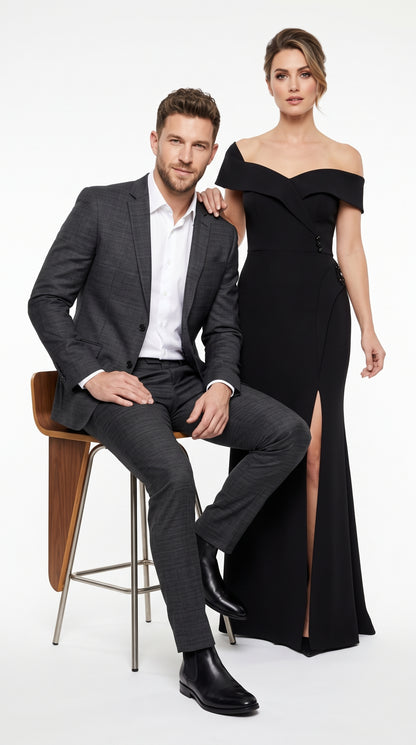Men’s Charcoal Wool Blend Slim Fit 2 Piece Suit, 2 Button Formal Wedding Business Suit