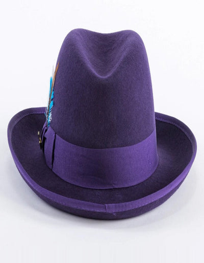 Purple Dress Hat 1920s Fedora Style - Mens Classic Gangster Godfather Wool Dress Hat in Purple 3   - from alligatorwarehouse.com