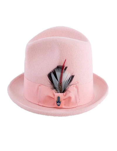 Pink Dress Hat 1920s Fedora Style - Mens Narrow Brim Crushable Wool Dress Hat Trilby Fedora in Pink 1   - from alligatorwarehouse.com