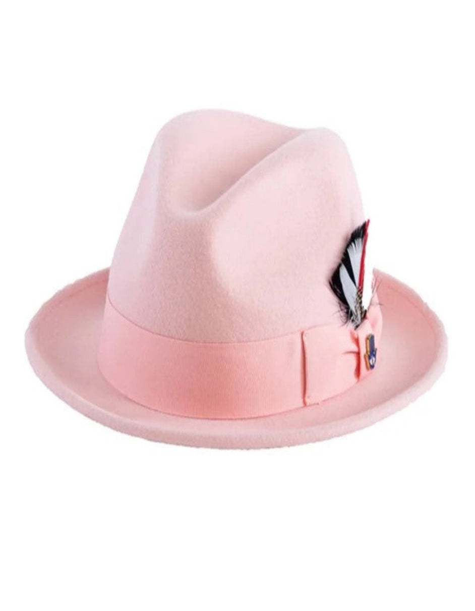 Pink Dress Hat 1920s Fedora Style - Mens Narrow Brim Crushable Wool Dress Hat Trilby Fedora in Pink