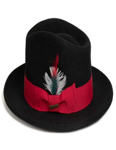 Black and Red Dress Hat 1920s Fedora Style - Mens Classic Wool Fedora Dress Hat in Black and Red 1   - from alligatorwarehouse.com