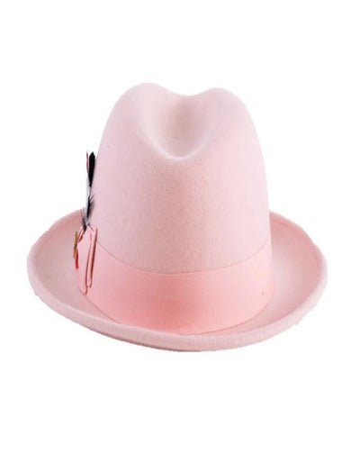 Pink Dress Hat 1920s Fedora Style - Mens Narrow Brim Crushable Wool Dress Hat Trilby Fedora in Pink 3   - from alligatorwarehouse.com