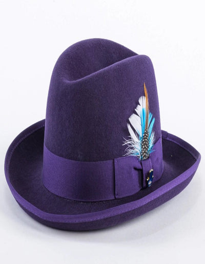 Purple Dress Hat 1920s Fedora Style - Mens Classic Gangster Godfather Wool Dress Hat in Purple 2   - from alligatorwarehouse.com