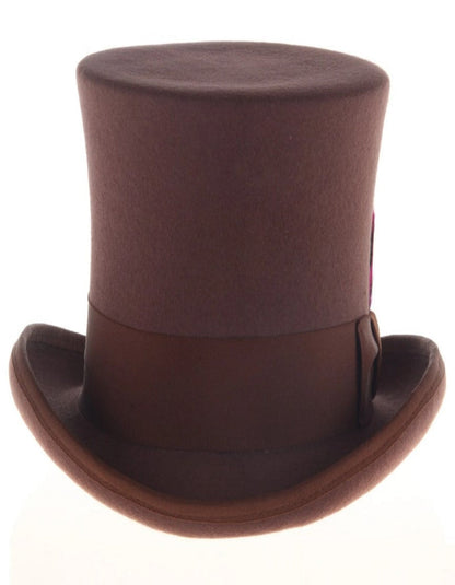 Brown Dress Hat 1920s Fedora Style - Men's Tall 100% Wool Dress Top Hat in Brown