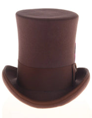 Brown Dress Hat 1920s Fedora Style - Men's Tall 100% Wool Dress Top Hat in Brown