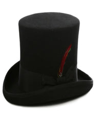 Black Dress Hat 1920s Fedora Style - Men's Tall 100% Wool Dress Top Hat in Black