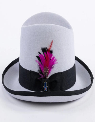 Light Grey and Black Dress Hat 1920s Fedora Style - Mens Classic Gangster Godfather Wool Dress Hat in Light Grey and Black 1   - from alligatorwarehouse.com