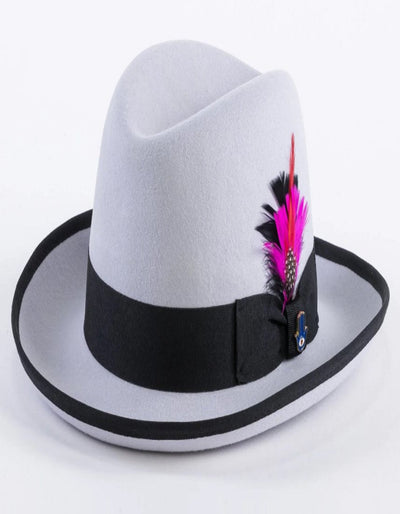 Light Grey and Black Dress Hat 1920s Fedora Style - Mens Classic Gangster Godfather Wool Dress Hat in Light Grey and Black 2   - from alligatorwarehouse.com