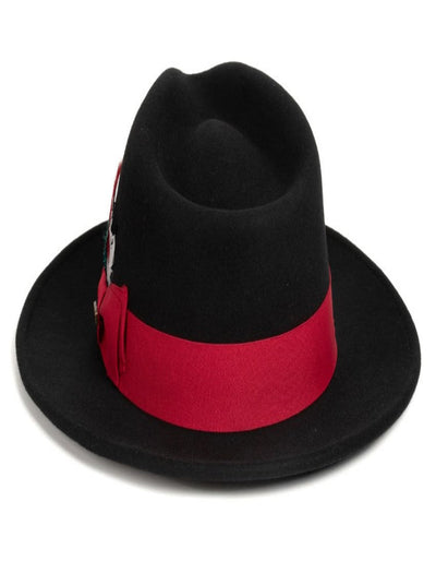Black and Red Dress Hat 1920s Fedora Style - Mens Classic Wool Fedora Dress Hat in Black and Red 3   - from alligatorwarehouse.com