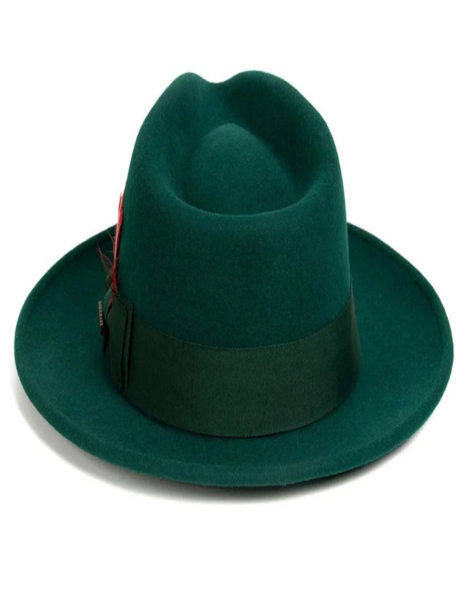 Hunter Green Dress Hat 1920s Fedora Style - Mens Classic Wool Fedora Dress Hat in Hunter Green