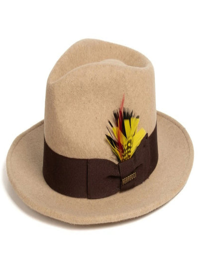 Beige Dress Hat 1920s Fedora Style - Mens Classic Wool Fedora Dress Hat in Beige Melange 2   - from alligatorwarehouse.com