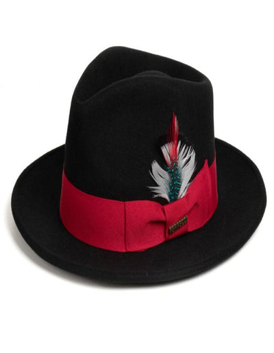 Black and Red Dress Hat 1920s Fedora Style - Mens Classic Wool Fedora Dress Hat in Black and Red 2   - from alligatorwarehouse.com