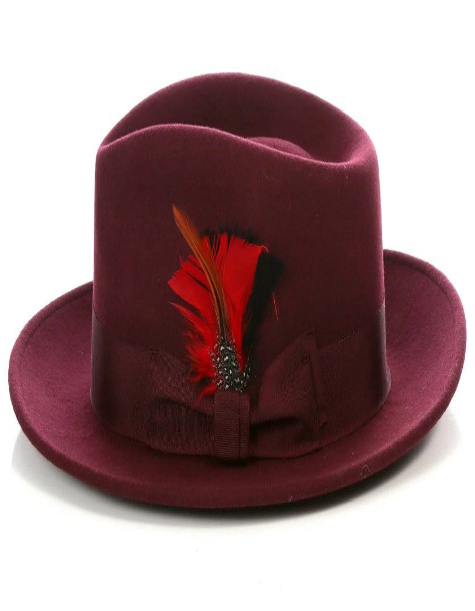 Burgundy Dress Hat 1920s Fedora Style - Mens Classic Wool Fedora Dress Hat in Burgundy