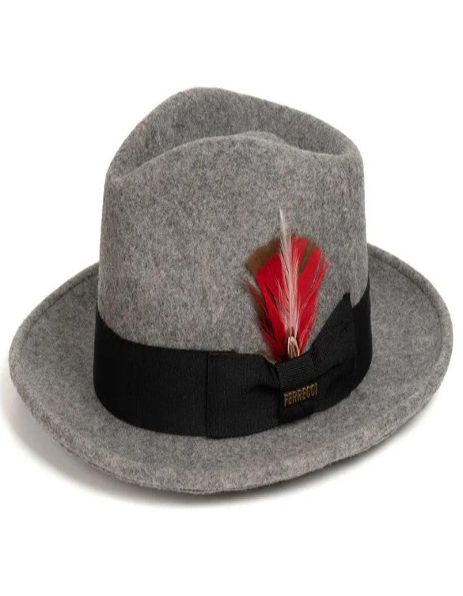 Grey Dress Hat 1920s Fedora Style - Mens Classic Wool Fedora Dress Hat in Grey Melange