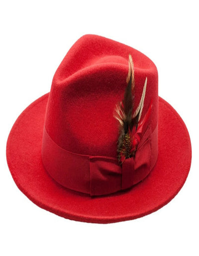 Red Dress Hat 1920s Fedora Style - Mens Classic Wool Fedora Dress Hat in Red 1   - from alligatorwarehouse.com