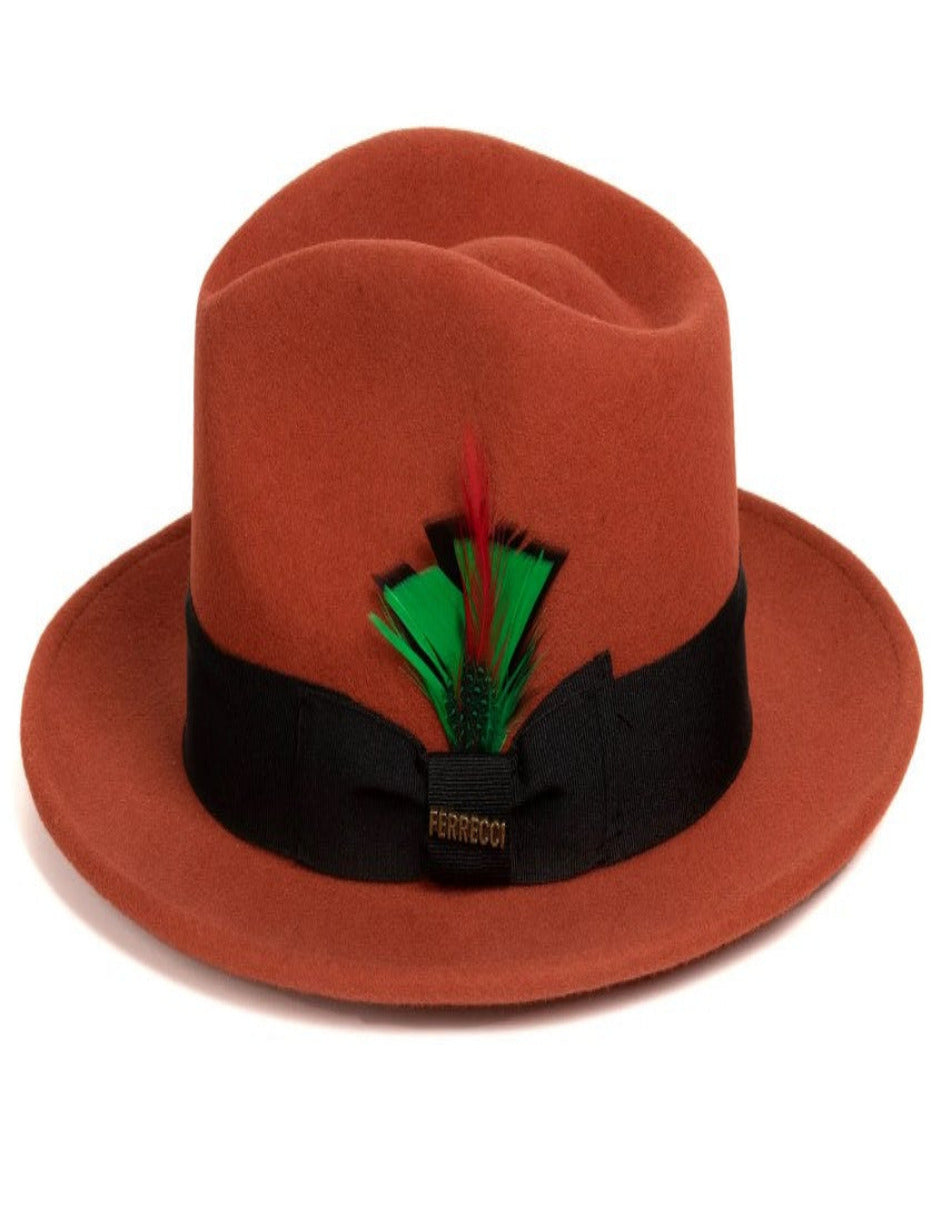 Rust Dress Hat 1920s Fedora Style - Mens Classic Wool Fedora Dress Hat in Rust