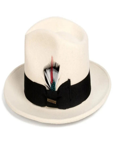 White and Black Dress Hat 1920s Fedora Style - Mens Classic Wool Fedora Dress Hat in White and Black 1   - from alligatorwarehouse.com