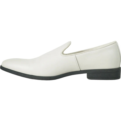 Bravo Mens Classic Plain Toe Slip on Loafer Dress Shoe in Ivory