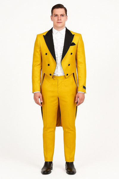 Mens Yellow Tailcoat Tuxedo with Black Lapel and Brocade Detailing – Formal Vintage Style Suit 1   - from alligatorwarehouse.com
