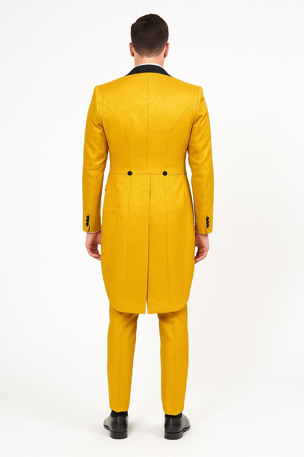 Mens Yellow Tailcoat Tuxedo with Black Lapel and Brocade Detailing – Formal Vintage Style Suit 2   - from alligatorwarehouse.com