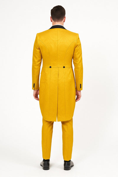 Mens Yellow Tailcoat Tuxedo with Black Lapel and Brocade Detailing – Formal Vintage Style Suit 2   - from alligatorwarehouse.com
