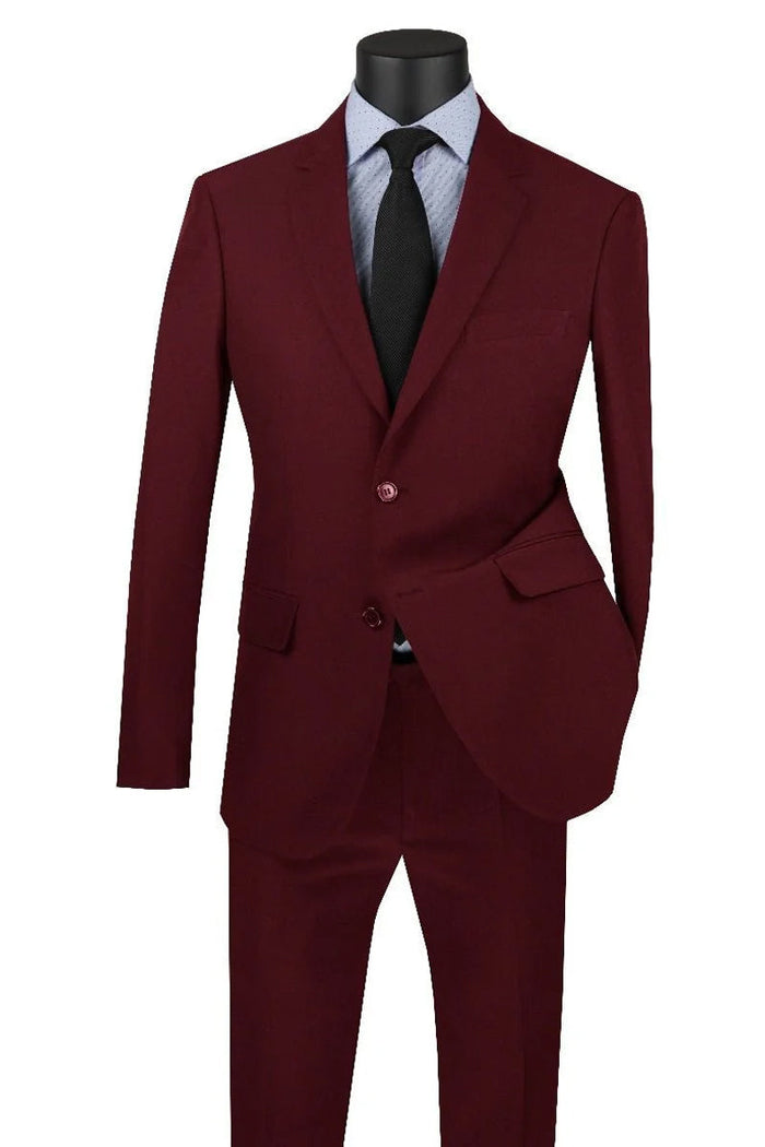 Apollo King Burgundy Poplin Suit - Two Button Modern Fit