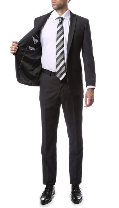 Mens ZNL22S 2pc 2 Button Slim Fit Charcoal Grey Zonettie Suit