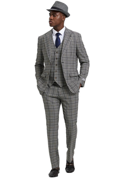 Men's Stacy Adams Vested Modern Fit Houndstooth Glen Plaid Suit in Grey & Green 4 SM162H1-02-38R  - from alligatorwarehouse.com