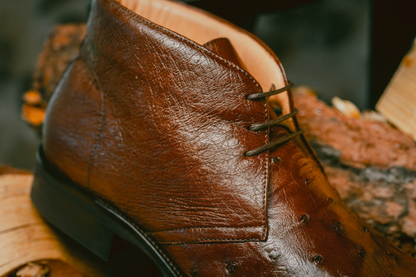 Zelli Marco Brown Chukka Boots in Genuine Ostrich Quill Leather