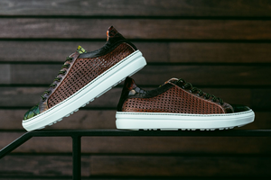 Zelli Vento Woven Crocodile Embossed Calfskin Sneakers in Cognac