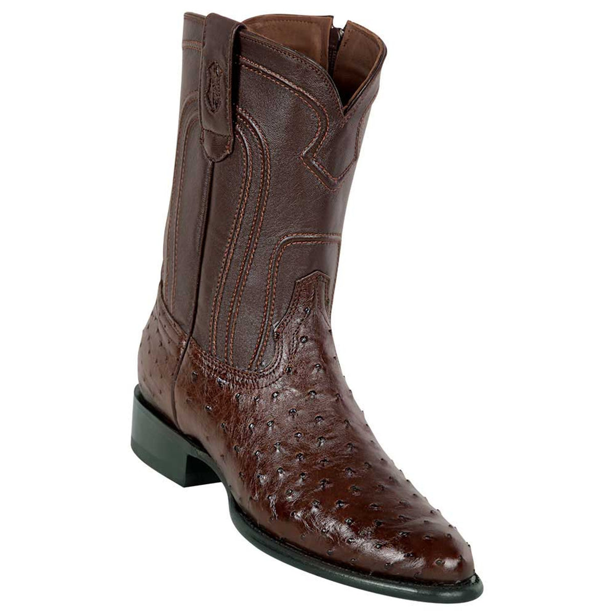 Los Altos Men’s Genuine Ostrich Black Roper Toe Boots with Zipper