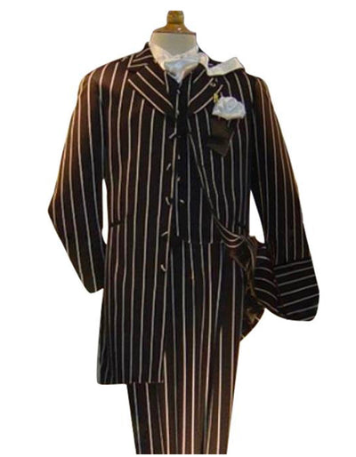 Mens Vested Gangster Bold Pinstripe Black Suit 1 MF-8070  - from alligatorwarehouse.com