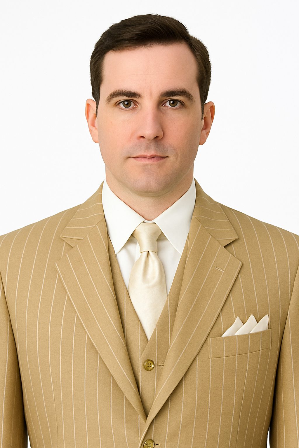 Modern Beige Pinstripe 3-Piece Suit – Office & Party Wear