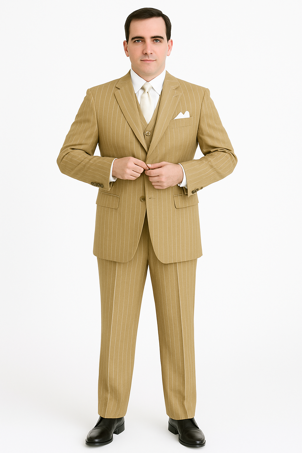Modern Beige Pinstripe 3-Piece Suit – Office & Party Wear