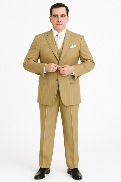Modern Beige Pinstripe 3-Piece Suit – Office & Party Wear 7   - from alligatorwarehouse.com
