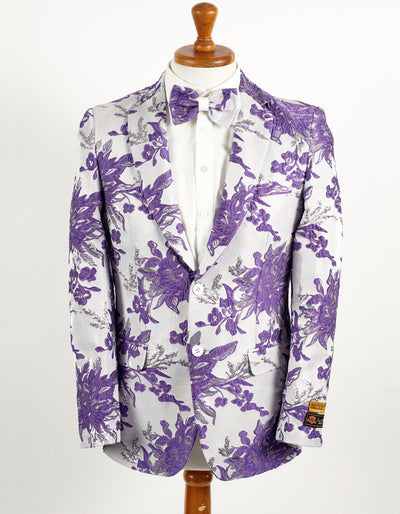 Mens 2 Button White & Lavender Purple Floral Paisley Prom and Wedding Blazer 1 Jennifer-Purple-Blazer-XS  - from alligatorwarehouse.com