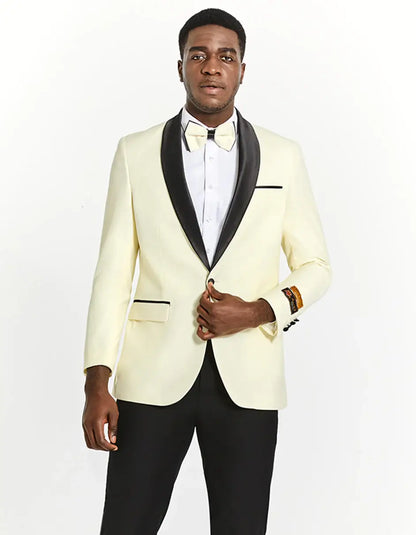Mens Designer Ivory & Black Traditional Shawl Dinner Jacket