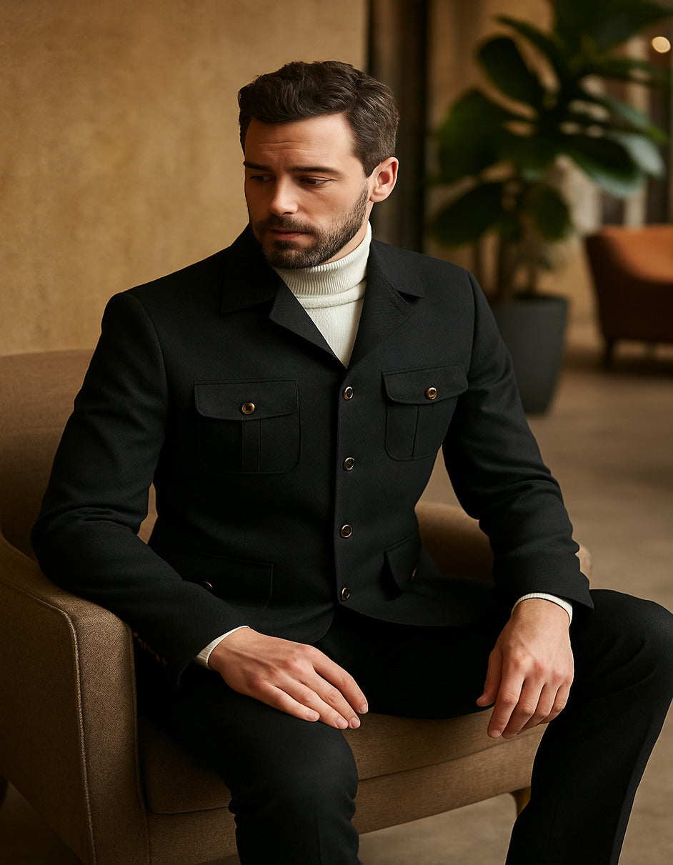 Black Safari Walking Suit for Men – Rossiman Utility Jacket and Trousers Set 4   - from alligatorwarehouse.com