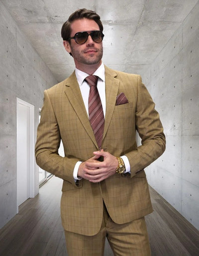 Statement Men's Grid Pattern Wool Suit - Big & Tall 2-Piece 1 ABANO-BG-BRONZE-56R  - from alligatorwarehouse.com