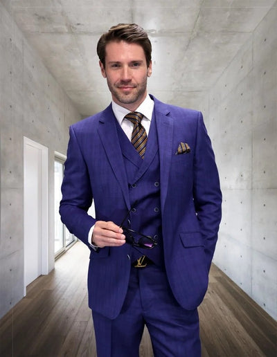 Statement Men's Outlet 2-Piece Big & Tall 100% Wool Fashion Suit – Modern Grid Design 2 ABANO-BRONZE-34S  - from alligatorwarehouse.com