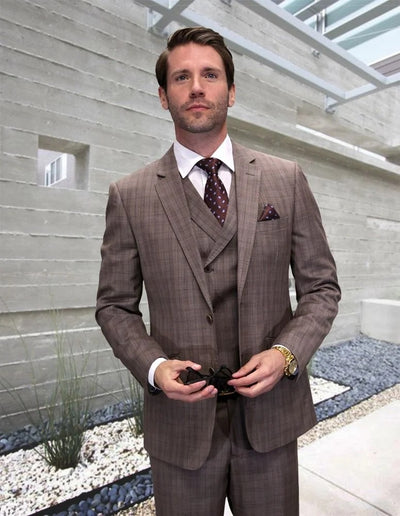 Statement Men's Outlet 2-Piece Big & Tall 100% Wool Fashion Suit – Modern Grid Design 3 ABANO-BRONZE-34S  - from alligatorwarehouse.com