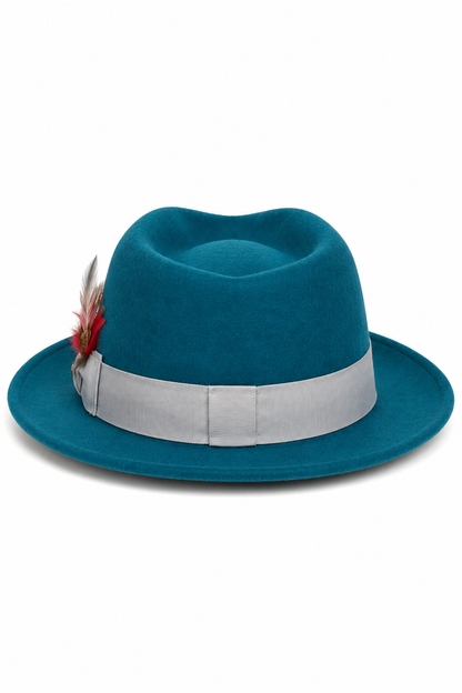 Acid Blue Dress Hat 1920s Fedora Style - Mens Classic Wool Fedora Dress Hat in Acid Blue