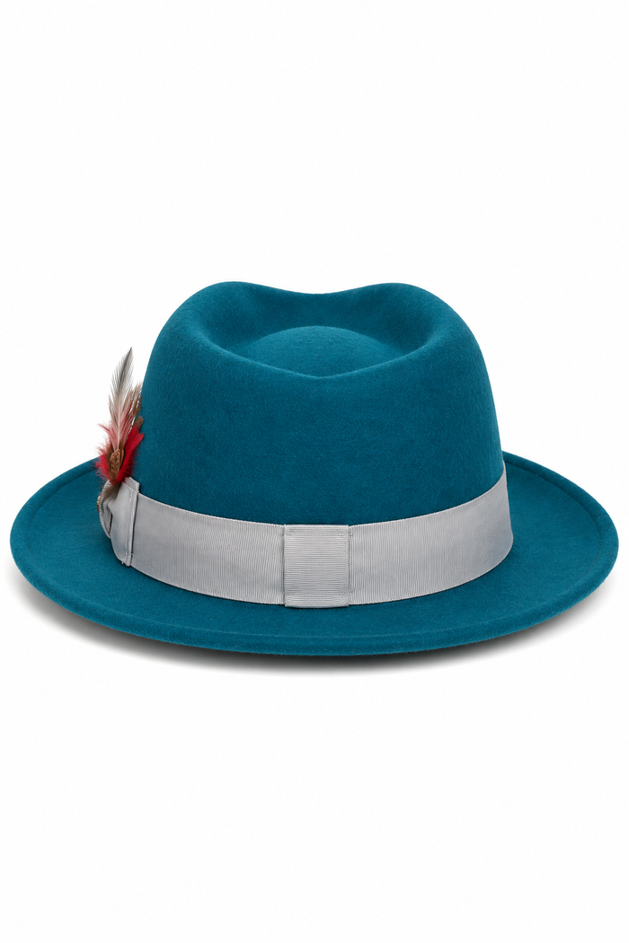 Acid Blue Dress Hat 1920s Fedora Style - Mens Classic Wool Fedora Dress Hat in Acid Blue