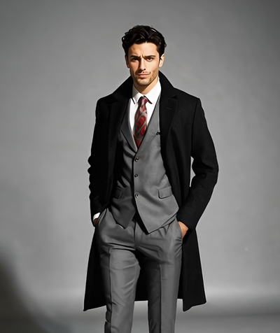 Men's Black Wool & Cashmere Overcoat – Classic Full Length Topcoat 6 SO1CL48-Black-S  - from alligatorwarehouse.com